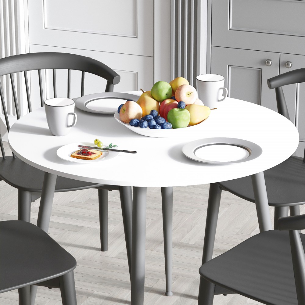 Круглий стіл OPTIMA 5 ніжки конусні Ferrum-decor 750x900x900 Чорний метал ДСП Білий 16 мм (FRD-107482)