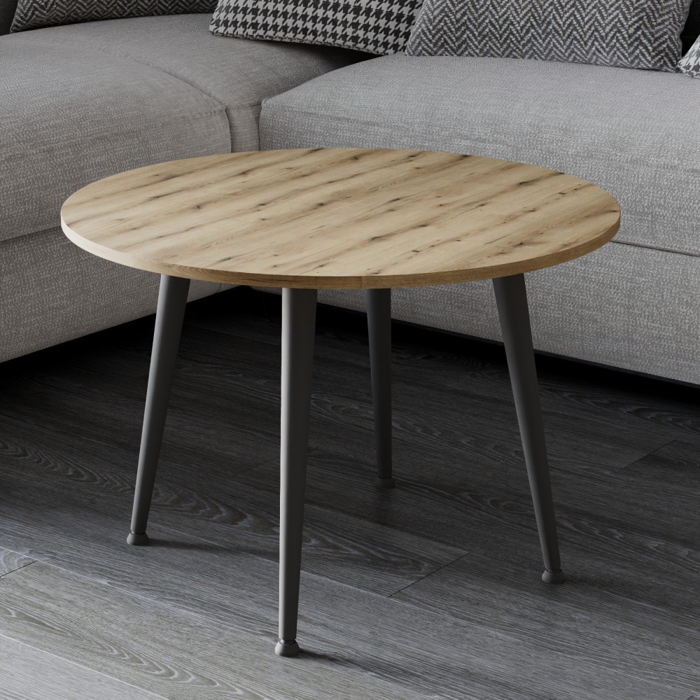 Журнальний круглий стіл OPTIMA 2 ніжки конусні Ferrum-decor 450x670x670 Чорний метал ДСП Дуб Евок Прибережний 16 мм (FRD-107552)