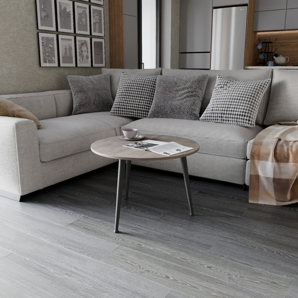 Стол журнальный круглый OPTIMA 1 ноги на конус Ferrum-decor 450x670x670 Черный металл Дуб Кремона Канолло 16 мм (FRD-107532)