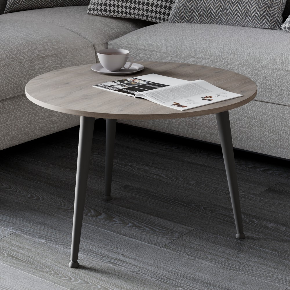 Стол журнальный круглый OPTIMA 1 ноги на конус Ferrum-decor 450x670x670 Черный металл Дуб Кремона Канолло 16 мм (FRD-107532)