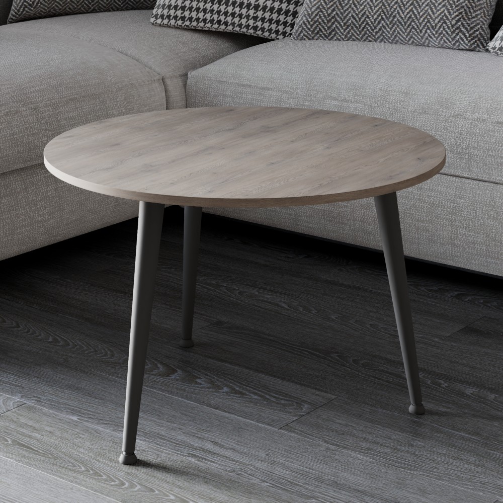 Стол журнальный круглый OPTIMA 1 ноги на конус Ferrum-decor 450x670x670 Черный металл Дуб Кремона Канолло 16 мм (FRD-107532)
