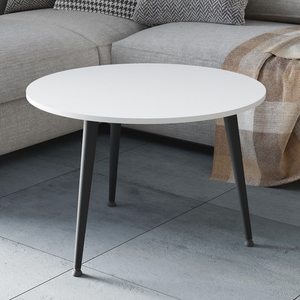 Журнальний круглий стіл OPTIMA 1 ніжки конусні Ferrum-decor 450x670x670 Чорний метал ДСП Білий 16 мм (FRD-107462)