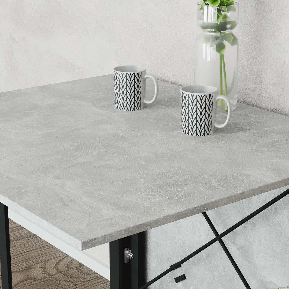 Стол обеденный трансформер книжка Орион Pro Ferrum-decor 75x152x90 Черный металл ДСП Бетон 16 мм (FRD-107402)