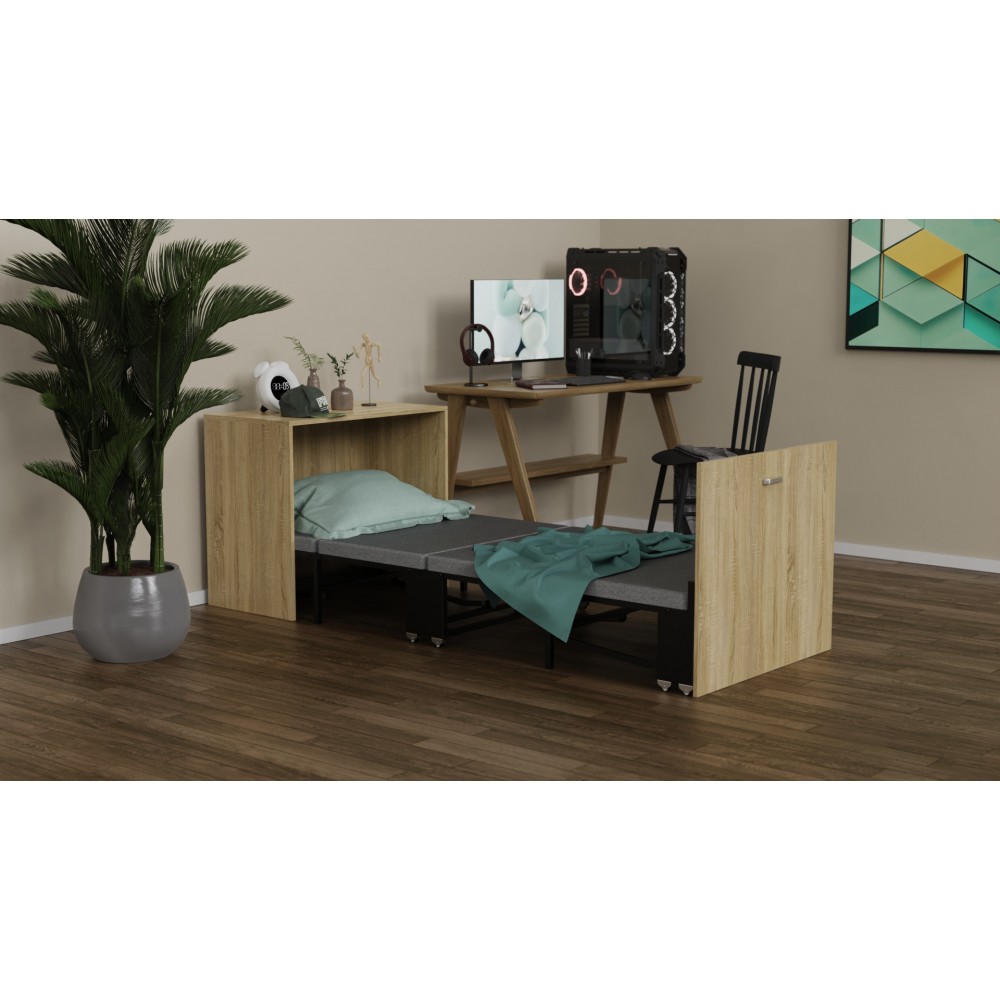 Ліжко трансформер тумба ASCET 2 Ferrum-decor 650x2000x700 Чорний метал ДСП Дуб Сонома 16 мм (FRD-107332)