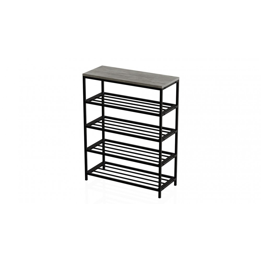 Полка для обуви Слайм 4 Ferrum-decor 820x630x260 Черный металл ДСП Бетон 16 мм (FRD-106840)