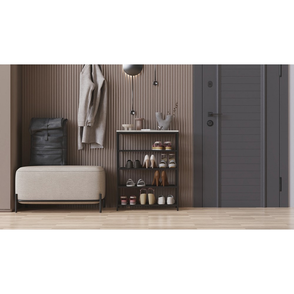 Полка для обуви Слайм 4 Ferrum-decor 820x630x260 Черный металл ДСП Бетон 16 мм (FRD-106840)