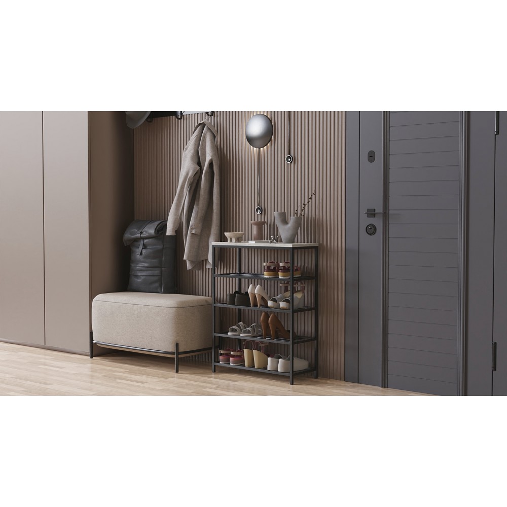 Полка для обуви Слайм 4 Ferrum-decor 820x630x260 Черный металл ДСП Бетон 16 мм (FRD-106840)