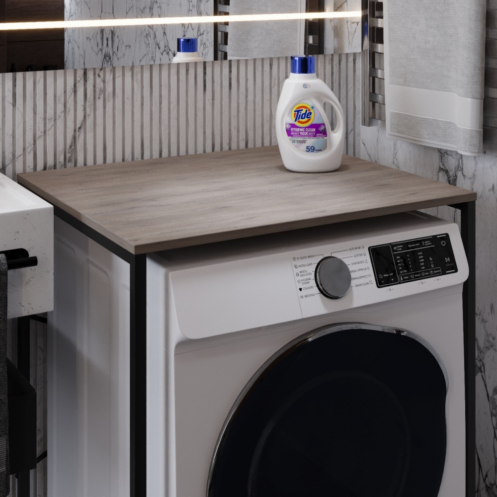 Стеллаж полка Бафрум 401 Ferrum-decor для стиральной машины 90x70,5x60,5 Черный металл ДСП Дуб Кремона Канолло 16 мм (FRD-107573)