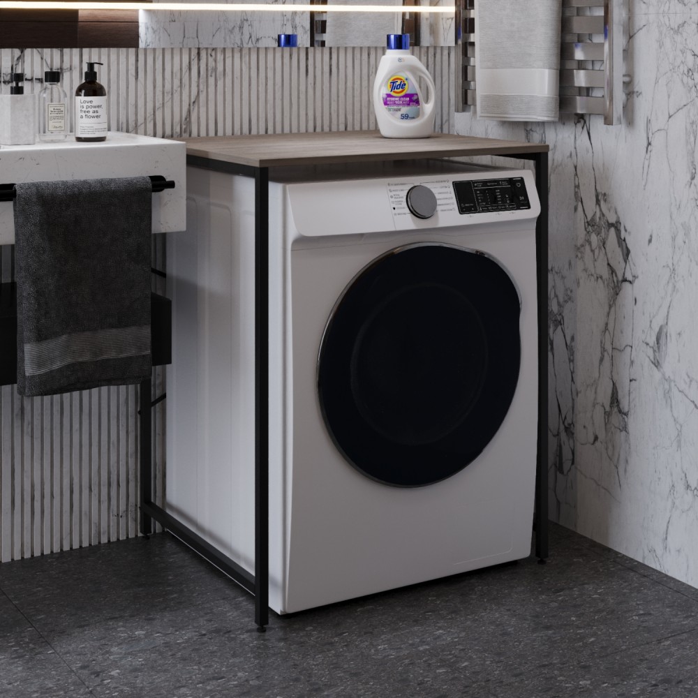 Стеллаж полка Бафрум 401 Ferrum-decor для стиральной машины 90x70,5x60,5 Черный металл ДСП Дуб Кремона Канолло 16 мм (FRD-107573)