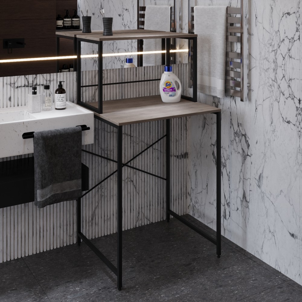 Стеллаж полка Бафрум 402 Ferrum-decor для стиральной машины 133,5x70,5x60,5 Черный металл ДСП Дуб Кремона Канолло 16 мм (FRD-107583)