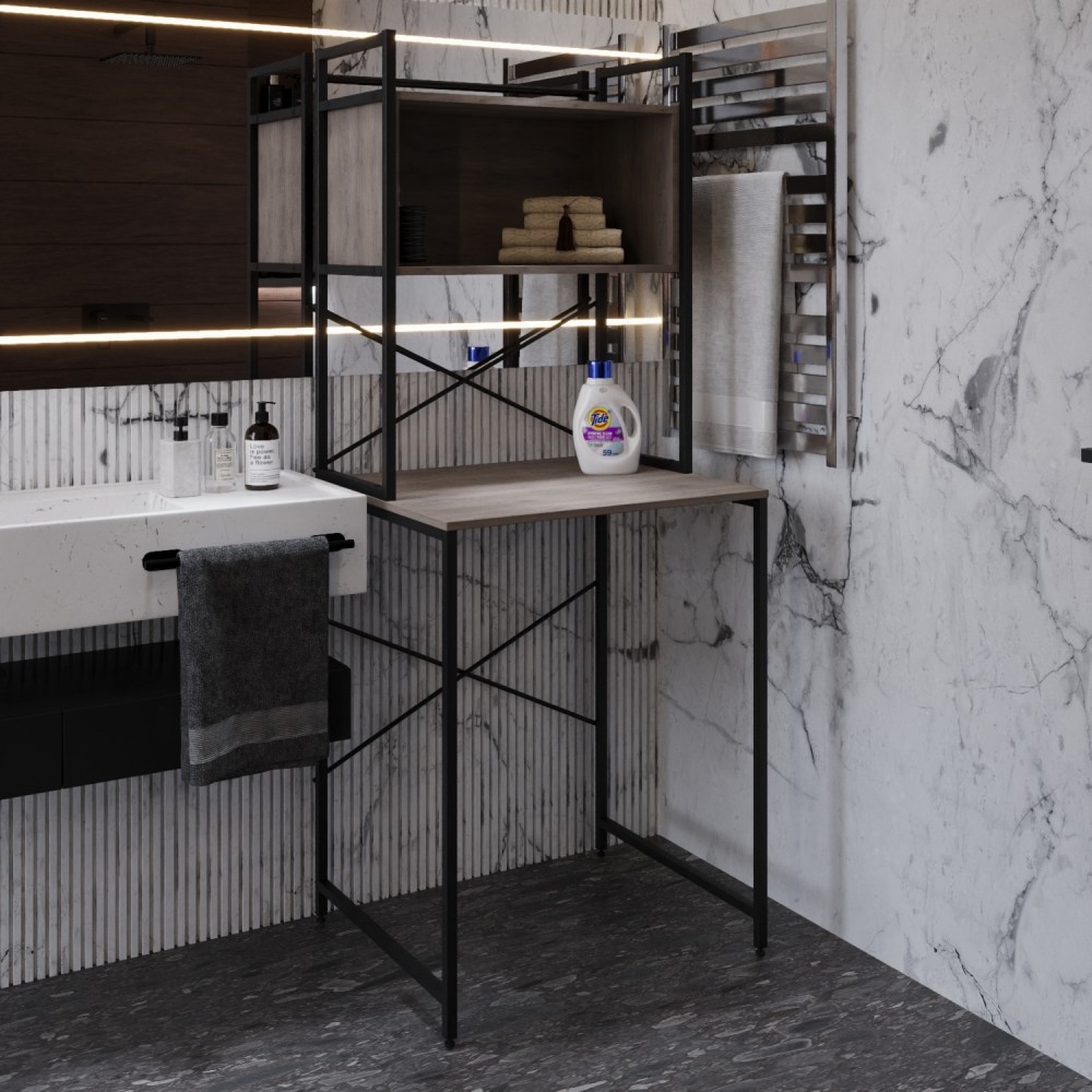 Стелаж-полиця Бафрум 403 Ferrum-decor для пральної машини 178x70,5x60,5 Чорний метал ДСП Дуб Кремона Канолло 16 мм (FRD-107593)