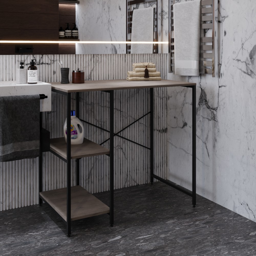 Стеллаж полка Бафрум 405 Ferrum-decor для стиральной машины 90x101x60,5 Черный металл ДСП Дуб Кремона Канолло 16 мм (FRD-107613)