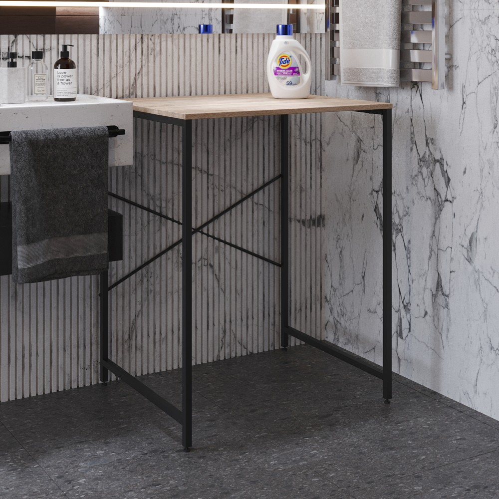 Стелаж-полиця Бафрум 401 Ferrum-decor для пральної машини 90x70,5x60,5 Чорний метал ДСП Дуб Сонома 16 мм (FRD-107353)