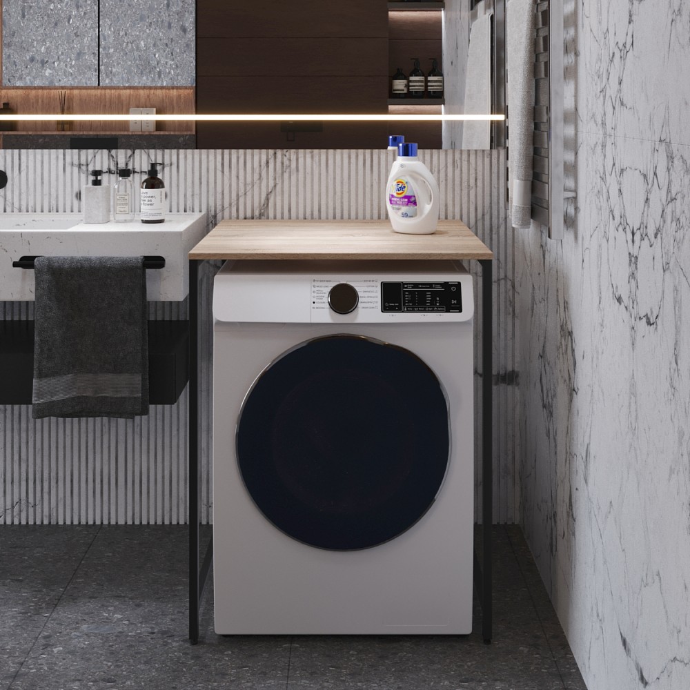 Стелаж-полиця Бафрум 401 Ferrum-decor для пральної машини 90x70,5x60,5 Чорний метал ДСП Дуб Сонома 16 мм (FRD-107353)