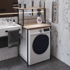 Стеллаж полка Бафрум 402 Ferrum-decor для стиральной машины 133,5x70,5x60,5 Черный металл ДСП Дуб Сонома 16 мм (FRD-107363)