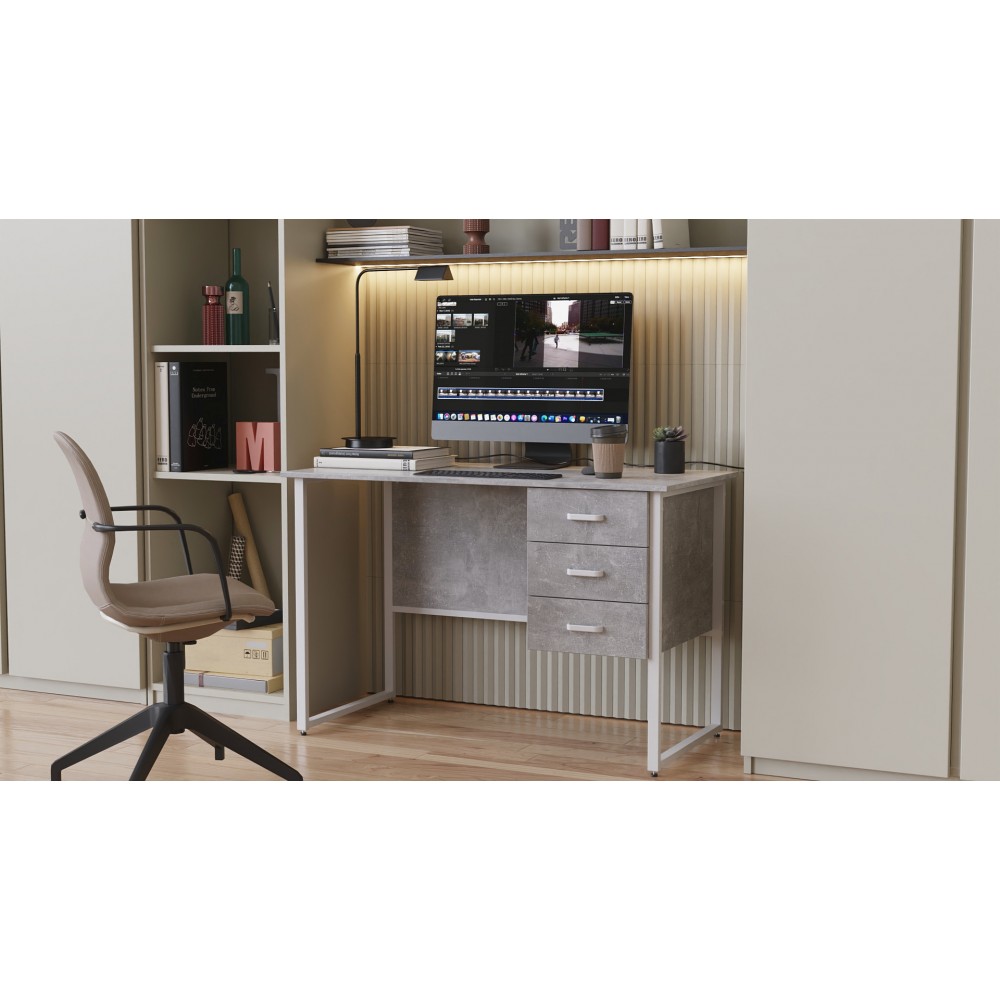Компьютерный стол Ferrum-decor Гарри 75x140x70 белый ДСП Бетон 16мм (FRD-107303)