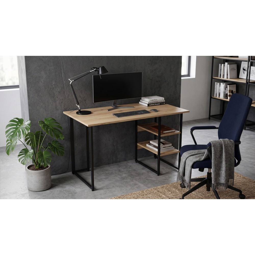 Стол письменный Кевин Ferrum-decor 75x100x70 Черный металл ДСП Дуб Евок Прибрежный 16 мм (FRD-108063)