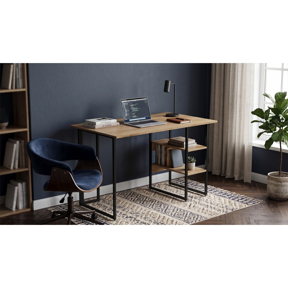 Стол письменный Кевин Ferrum-decor 75x100x70 Черный металл ДСП Дуб Евок Прибрежный 16 мм (FRD-108063)
