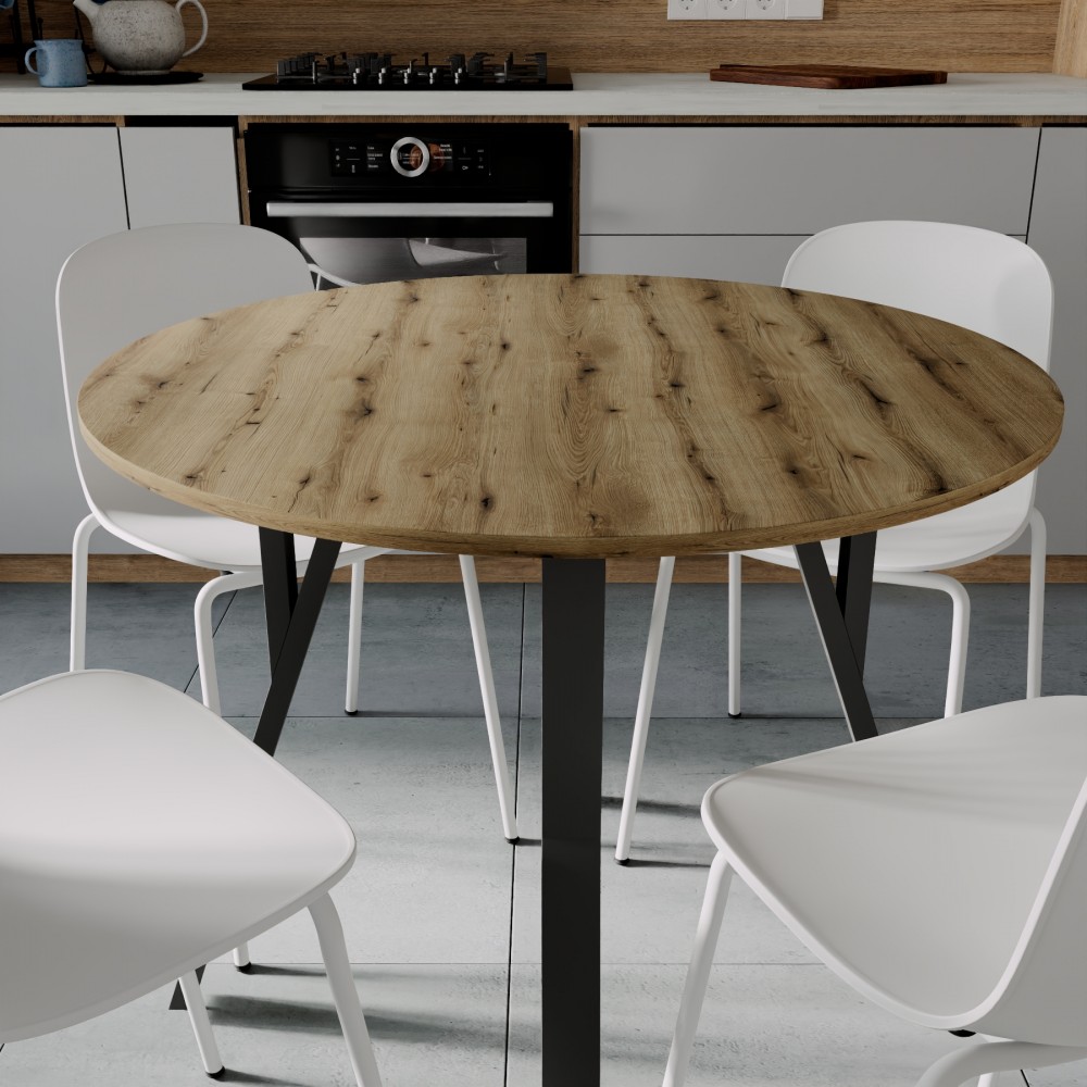 Круглий стіл MARSI 4 870-4 ніжки конусні Ferrum-decor 750x870x870 Чорний метал ДСП Дуб Евок Прибережний 16 мм (FRD-107523)