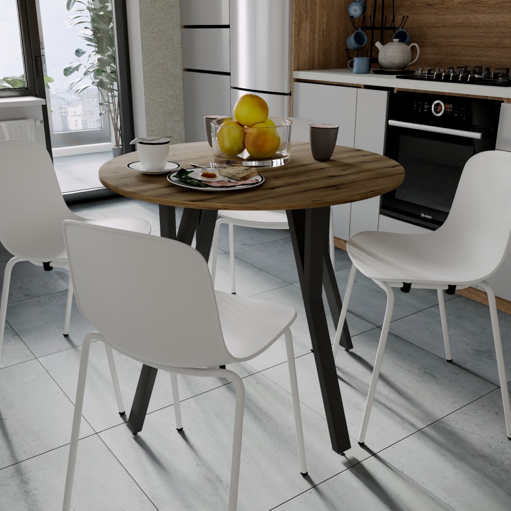 Круглий стіл MARSI 4 870-4 ніжки конусні Ferrum-decor 750x870x870 Чорний метал ДСП Дуб Евок Прибережний 16 мм (FRD-107523)