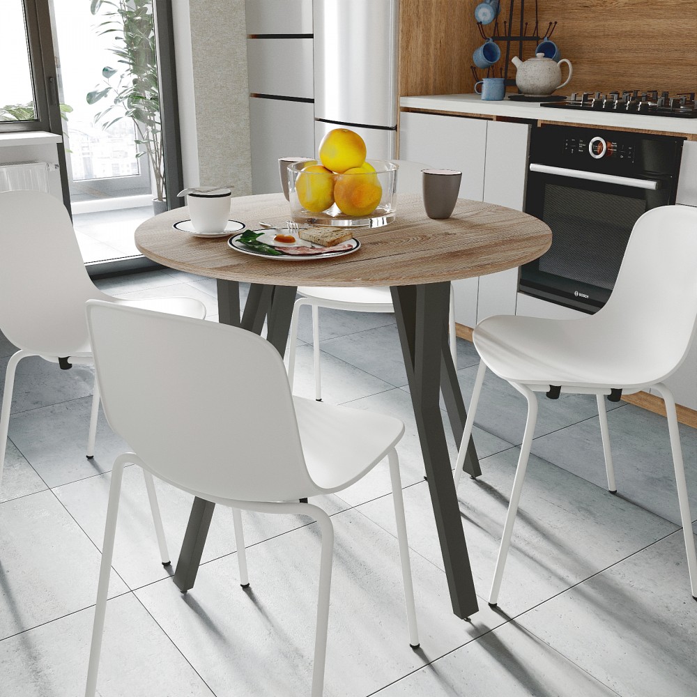 Круглий стіл MARSI 4 870-4 ніжки конусні Ferrum-decor 750x870x870 Чорний метал ДСП Дуб Сан-Марино 16 мм (FRD-107433)