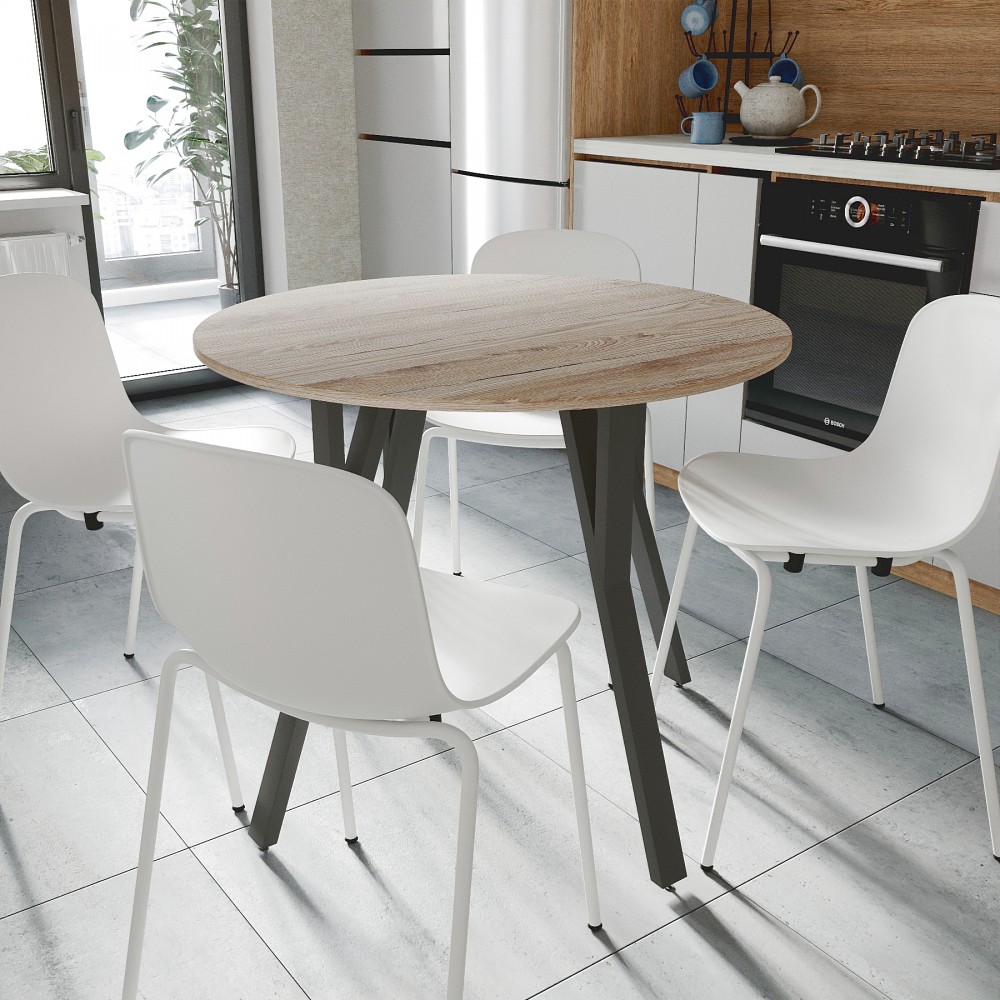 Круглий стіл MARSI 4 870-4 ніжки конусні Ferrum-decor 750x870x870 Чорний метал ДСП Дуб Сан-Марино 16 мм (FRD-107433)