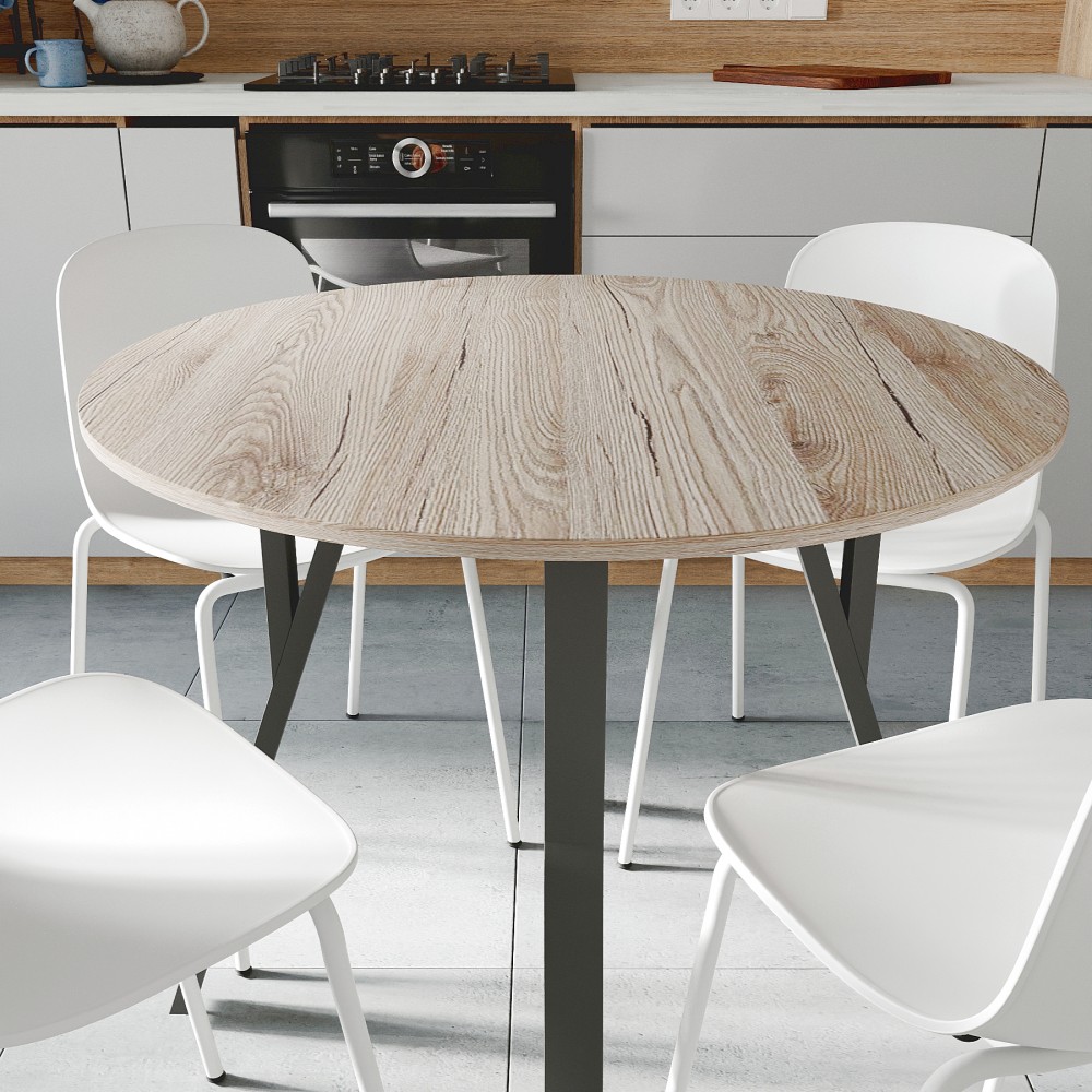 Круглий стіл MARSI 4 870-4 ніжки конусні Ferrum-decor 750x870x870 Чорний метал ДСП Дуб Сан-Марино 16 мм (FRD-107433)