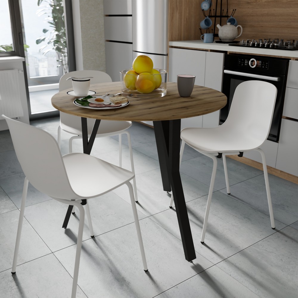 Круглий стіл MARSI 3 870-3 Ferrum-decor 750x870x870 Чорний метал ДСП Дуб Евок Прибережний 16 мм (FRD-107513)