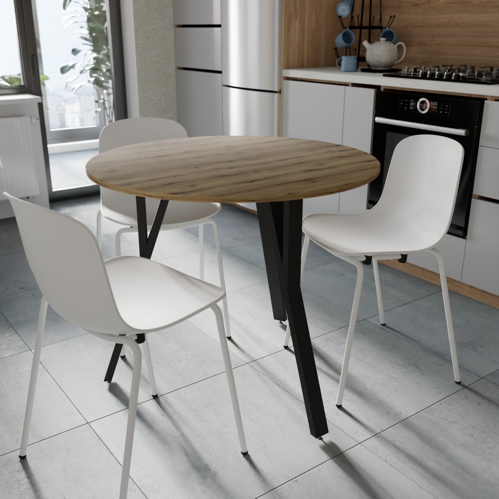 Круглий стіл MARSI 3 870-3 Ferrum-decor 750x870x870 Чорний метал ДСП Дуб Евок Прибережний 16 мм (FRD-107513)