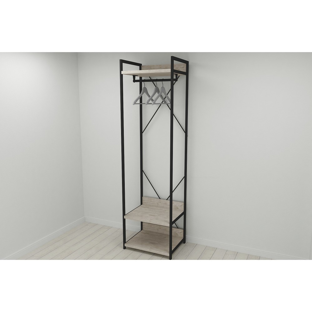 Шафа Гардероб Уні секція 1 серії Конект Ferrum-decor 220x60x50 см Чорний метал ДСП Дуб Сан-Марино 32 мм (FRD-106873)