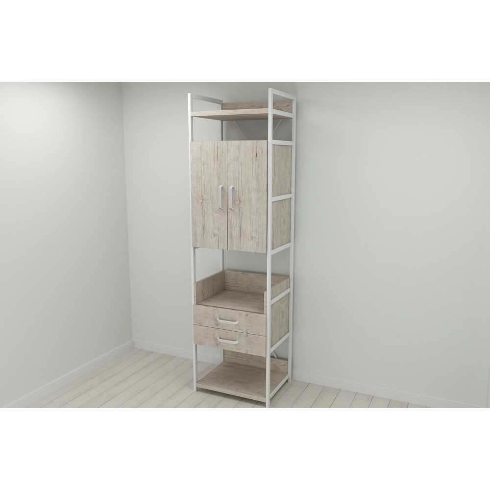 Шкаф Гардероб Уни секция 5 серии Конект Ferrum-decor 220x60x50см Белый металл ДСП Дуб Сан-Марино 32 мм (FRD-106883)