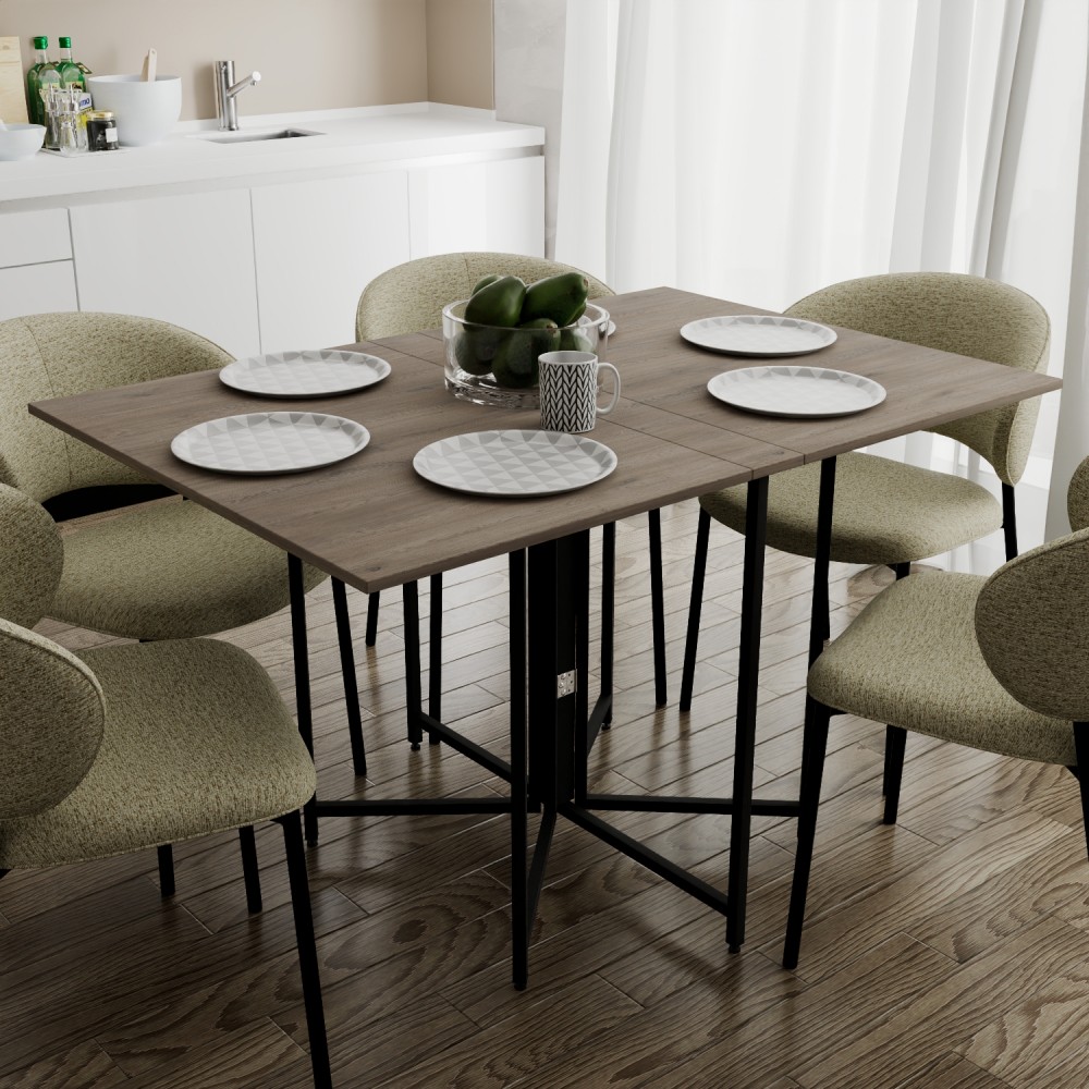 Розкладний стіл-трансформер книжка Моріс 3 Ferrum-decor 75x130x90 Чорний метал ДСП Дуб Кремона Канолло 16 мм (FRD-107503)