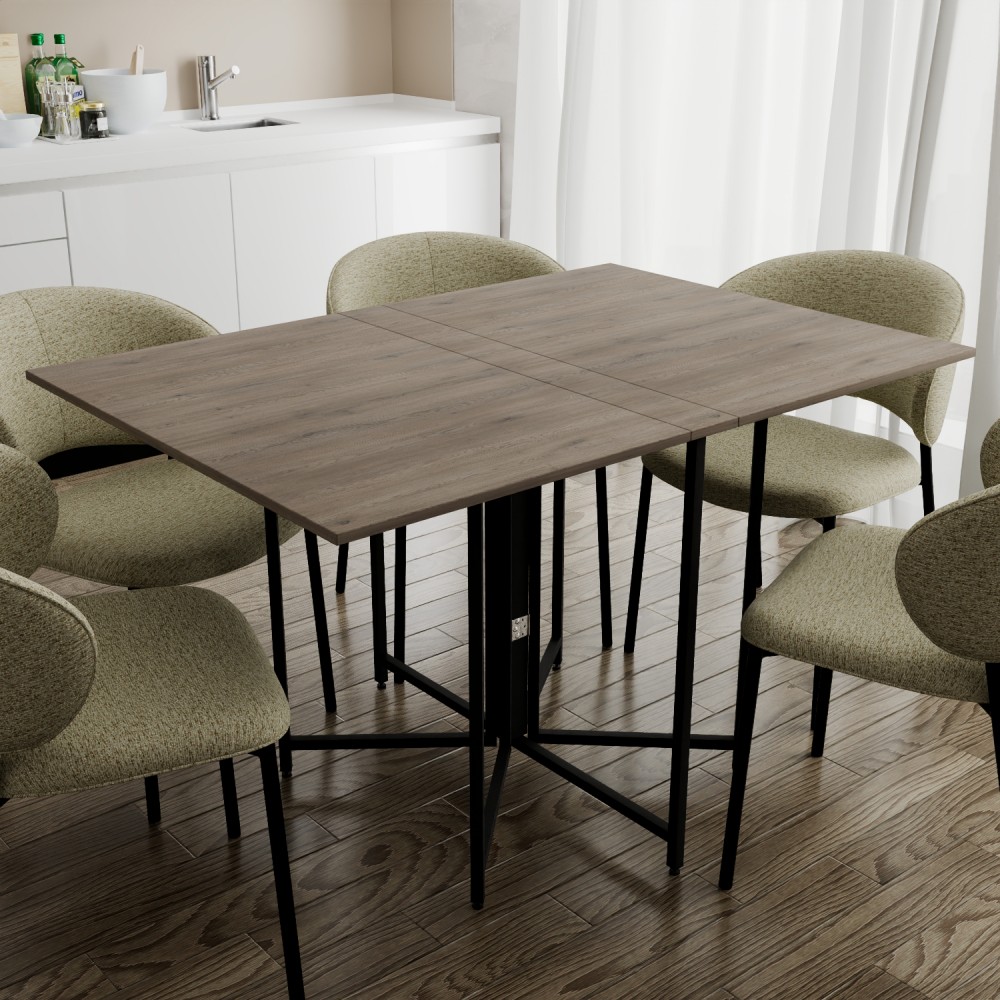 Розкладний стіл-трансформер книжка Моріс 3 Ferrum-decor 75x130x90 Чорний метал ДСП Дуб Кремона Канолло 16 мм (FRD-107503)