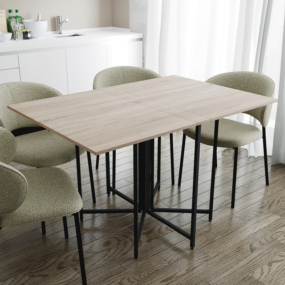 Розкладний стіл-трансформер книжка Моріс 3 Ferrum-decor 75x130x90 Чорний метал ДСП Дуб Сонома 16 мм (FRD-107413)