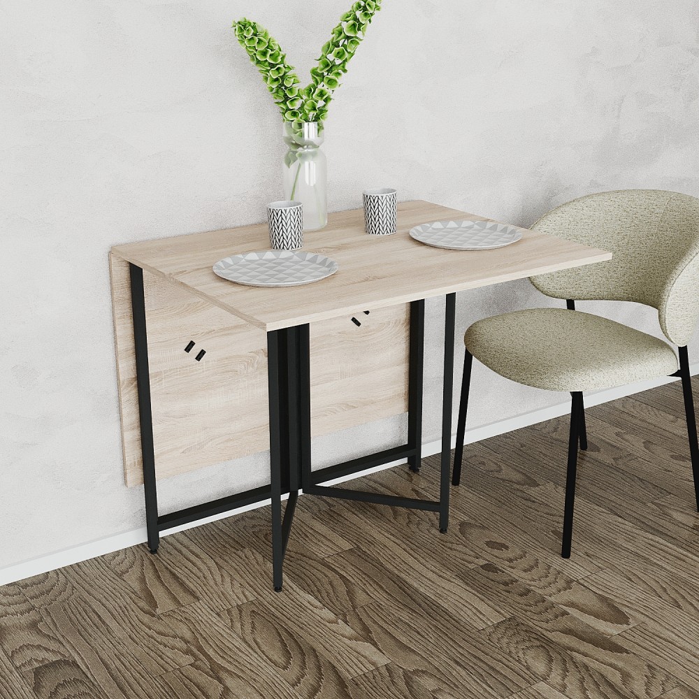 Розкладний стіл-трансформер книжка Моріс 3 Ferrum-decor 75x130x90 Чорний метал ДСП Дуб Сонома 16 мм (FRD-107413)