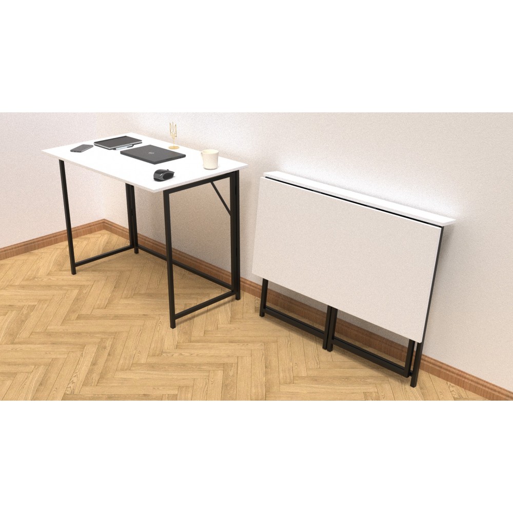 Стол раскладной Морис 900 Ferrum-decor 750x900x500 Черный металл ДСП Белый 16 мм (FRD-107313)