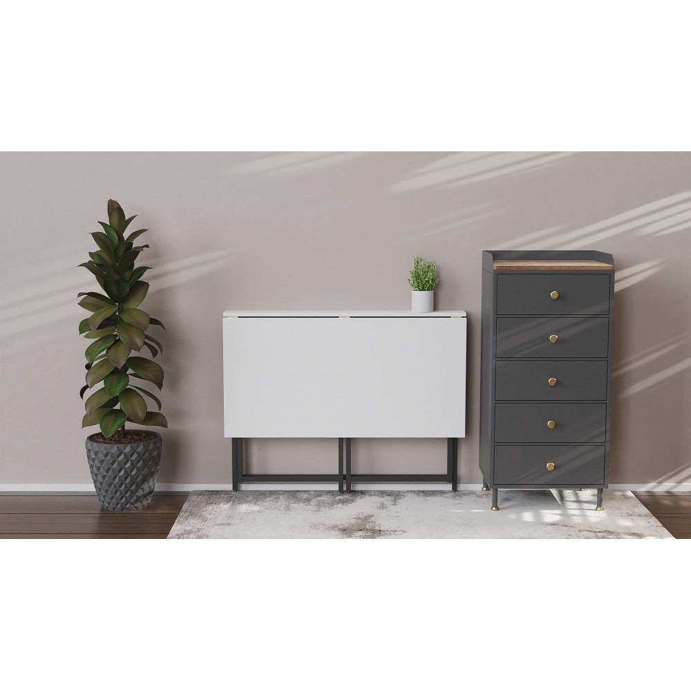 Стол раскладной Морис 900 Ferrum-decor 750x900x500 Черный металл ДСП Белый 16 мм (FRD-107313)