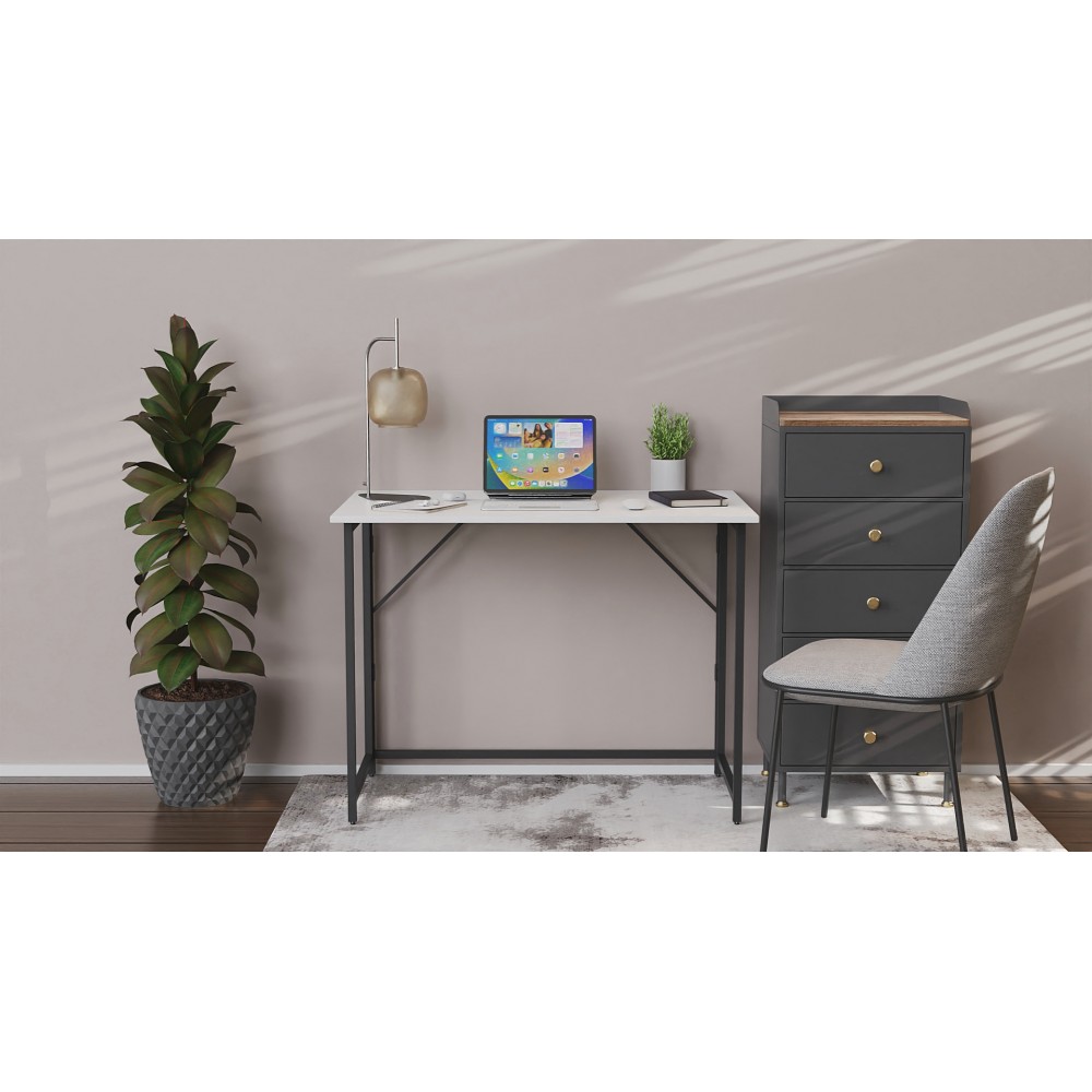 Стол раскладной Морис 900 Ferrum-decor 750x900x500 Черный металл ДСП Белый 16 мм (FRD-107313)