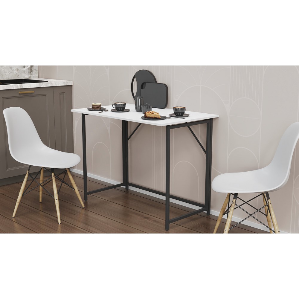 Стол раскладной Морис 900 Ferrum-decor 750x900x500 Черный металл ДСП Белый 16 мм (FRD-107313)