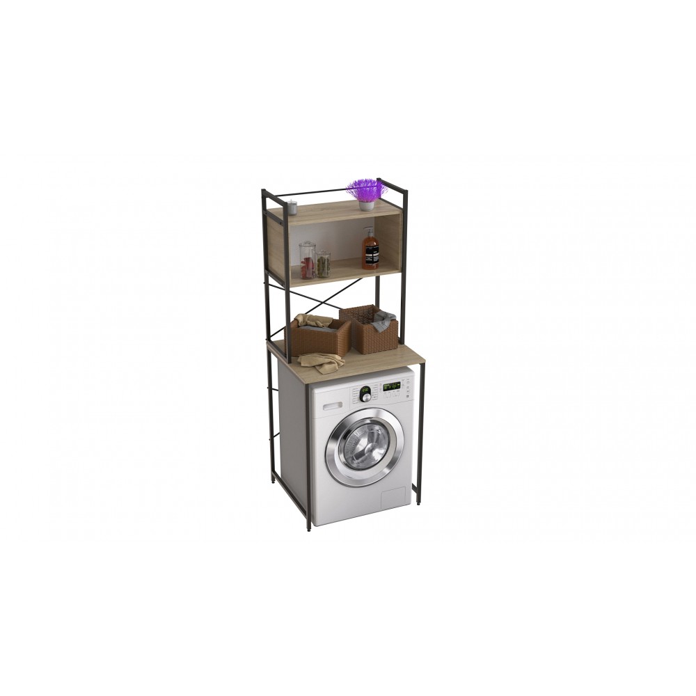 Стеллаж полка Бафрум 403 Ferrum-decor для стиральной машины 178x70,5x60,5 Черный металл ДСП Дуб Сонома 16 мм (FRD-107373)