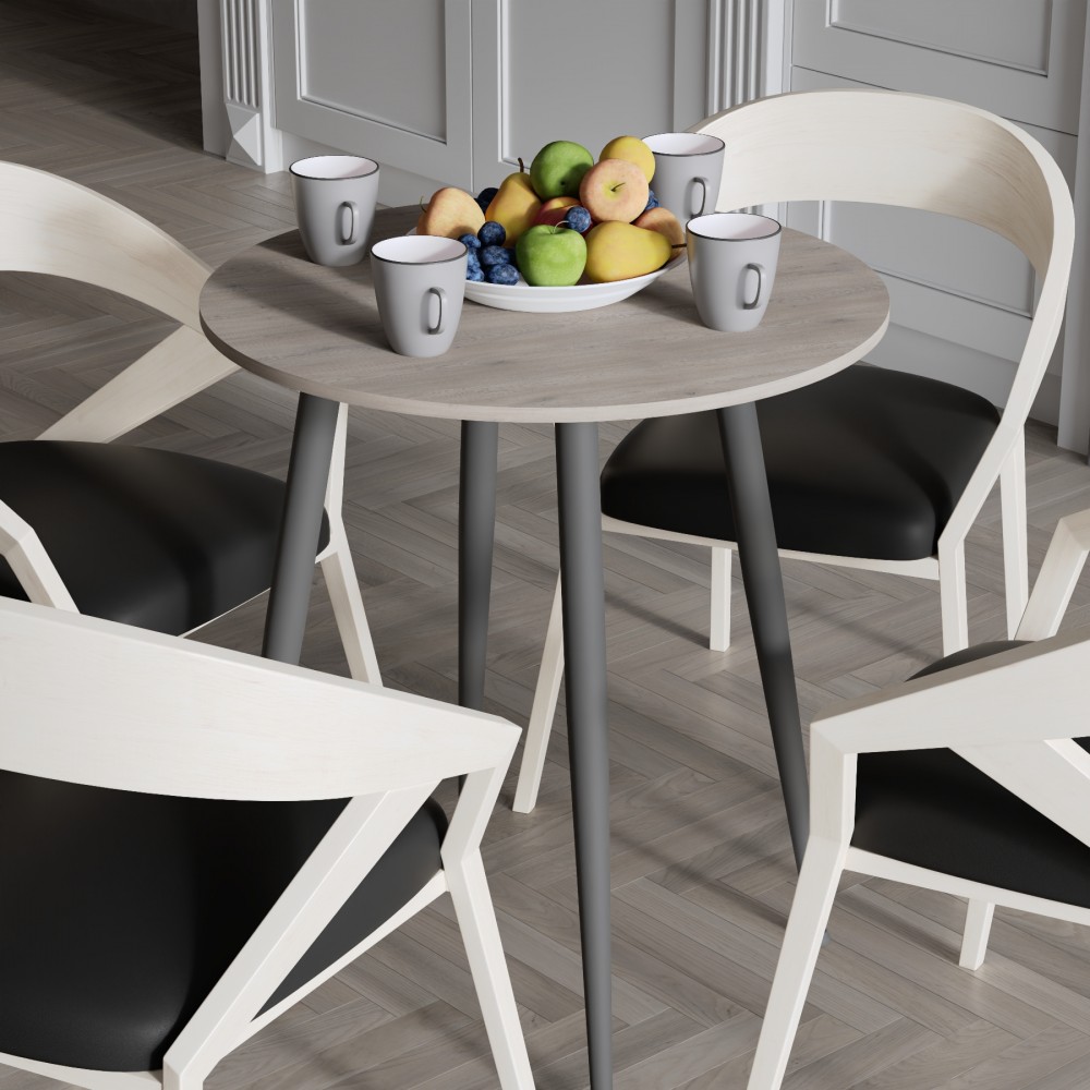 Круглий стіл OPTIMA 4 ніжки конусні Ferrum-decor 750x670x670 Чорний метал ДСП Дуб Кремона Канолло 16 мм (FRD-107563)