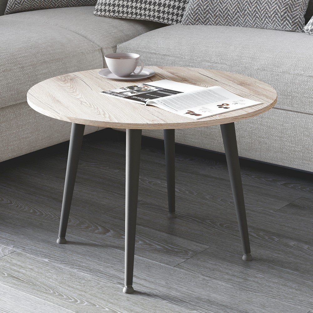 Журнальний круглий стіл OPTIMA 2 ніжки конусні Ferrum-decor 450x670x670 Чорний метал ДСП Дуб Сан-Марино 16 мм (FRD-107473)