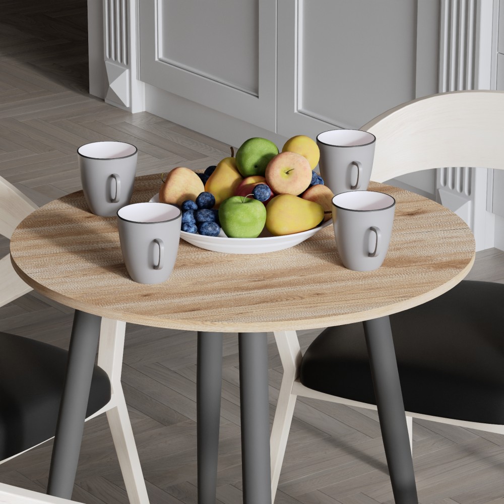 Круглий стіл OPTIMA 4 ніжки конусні Ferrum-decor 750x670x670 Чорний метал ДСП Дуб Сан-Марино 16 мм (FRD-107453)