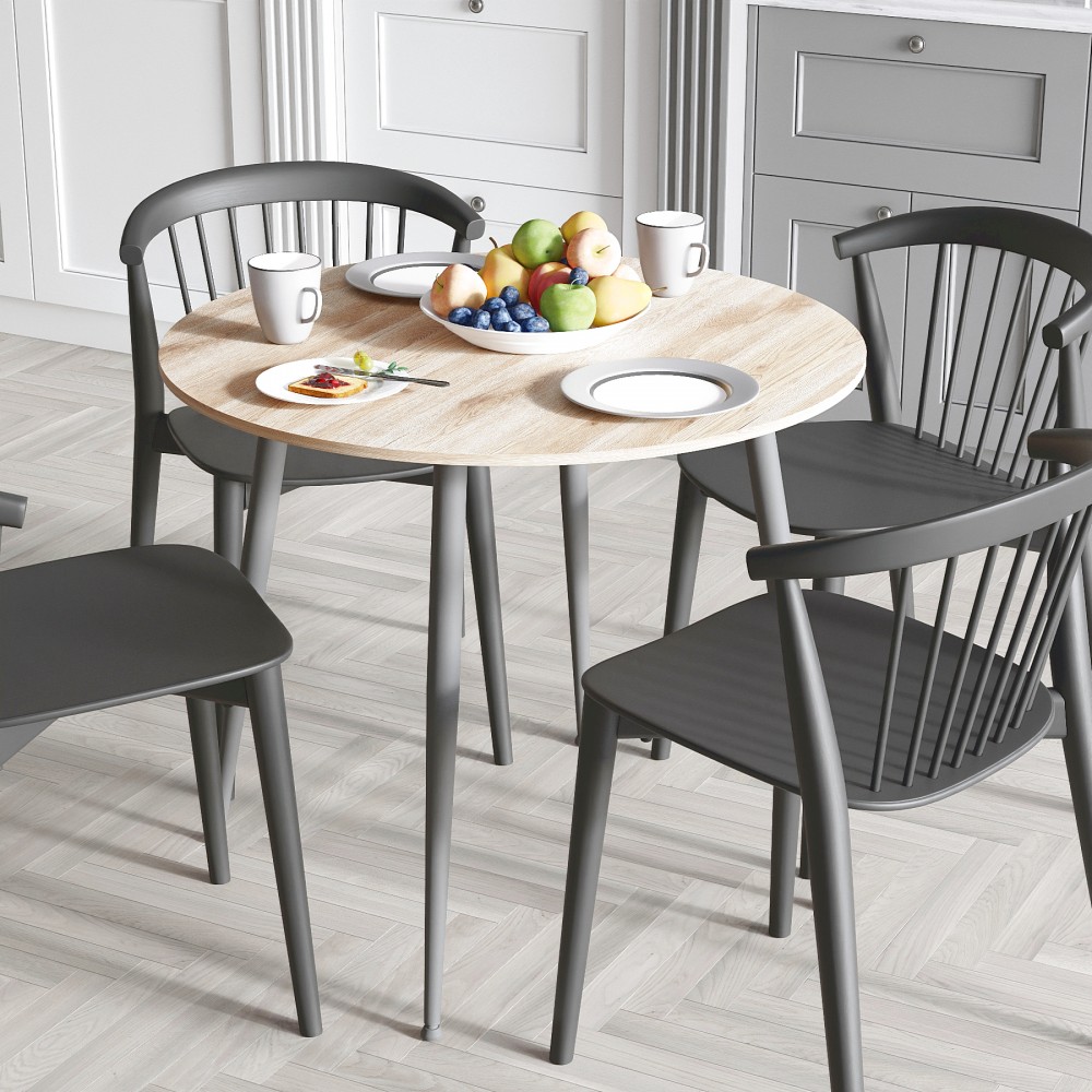 Круглий стіл OPTIMA 5 ніжки конусні Ferrum-decor 750x900x900 Чорний метал ДСП Дуб Сан-Марино 16 мм (FRD-107483)