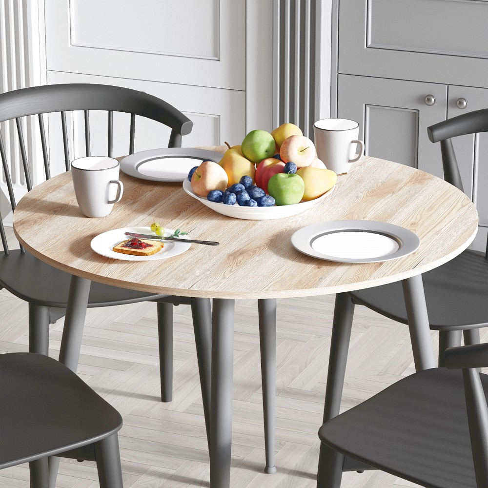 Круглий стіл OPTIMA 5 ніжки конусні Ferrum-decor 750x900x900 Чорний метал ДСП Дуб Сан-Марино 16 мм (FRD-107483)