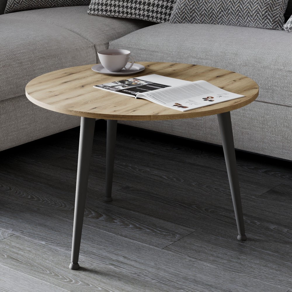 Стол журнальный круглый OPTIMA 1 ноги на конус Ferrum-decor 450x670x670 Черный металл ДСП Дуб Евок Прибрежный 16 мм (FRD-107533)