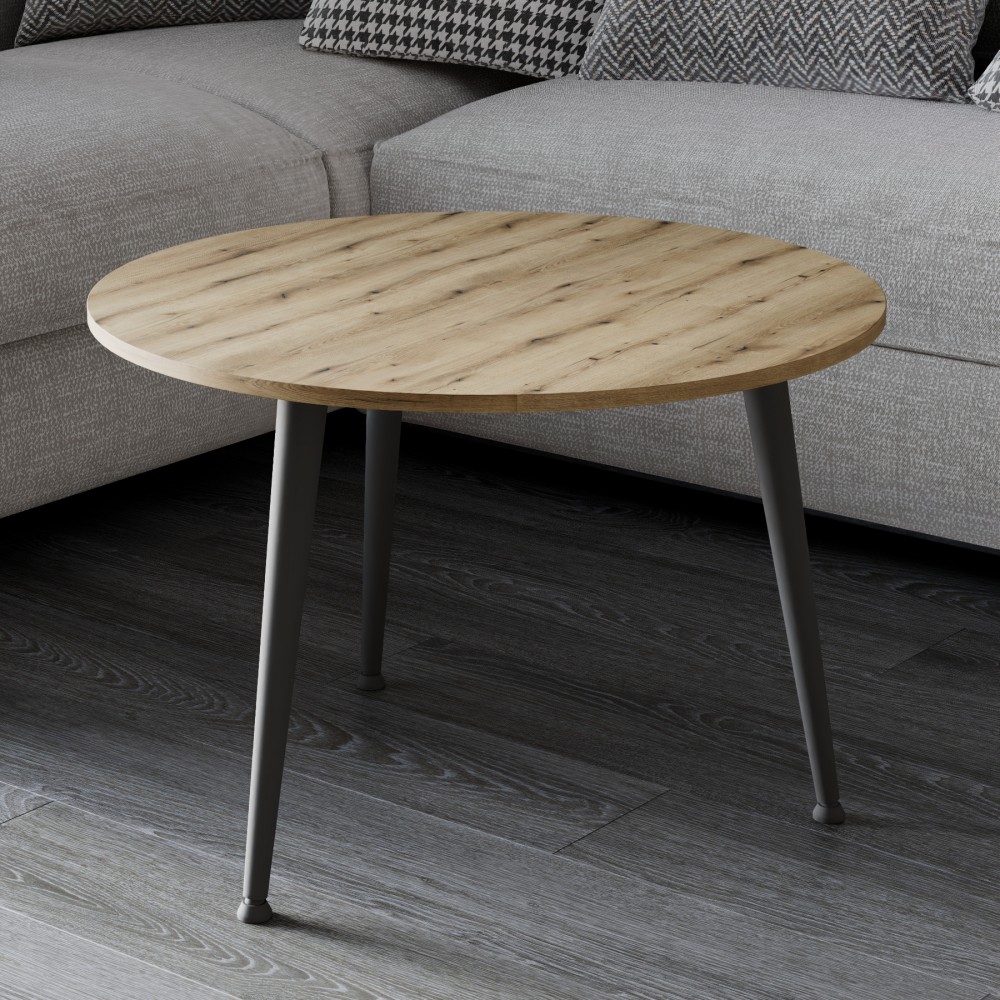 Стол журнальный круглый OPTIMA 1 ноги на конус Ferrum-decor 450x670x670 Черный металл ДСП Дуб Евок Прибрежный 16 мм (FRD-107533)