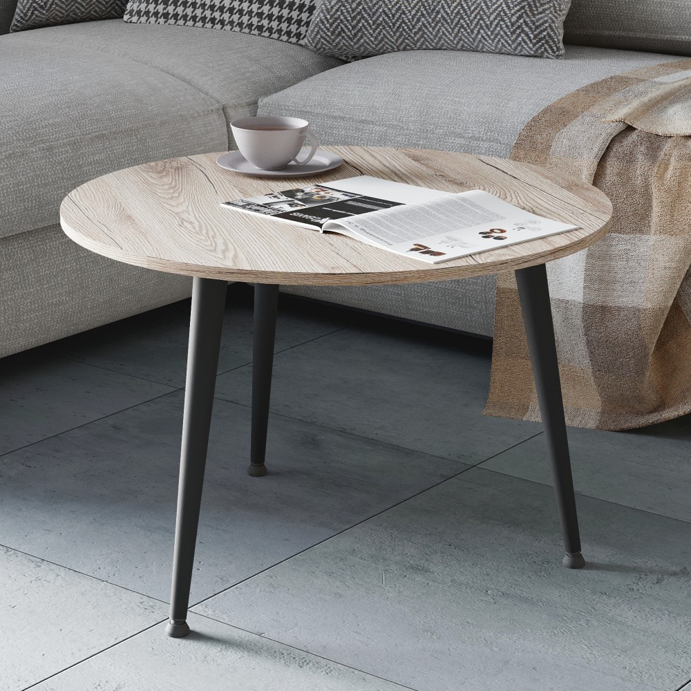 Журнальний круглий стіл OPTIMA 1 ніжки конусні Ferrum-decor 450x670x670 Чорний метал ДСП Дуб Сан-Марино 16 мм (FRD-107463)