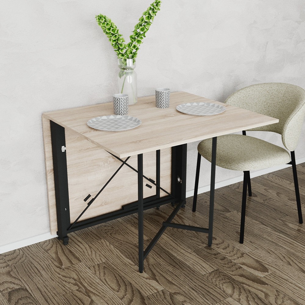 Обідній стіл трансформер книжка Оріон Pro Ferrum-decor 75x152x90 Чорний метал ДСП Дуб Сонома 16 мм (FRD-107403)