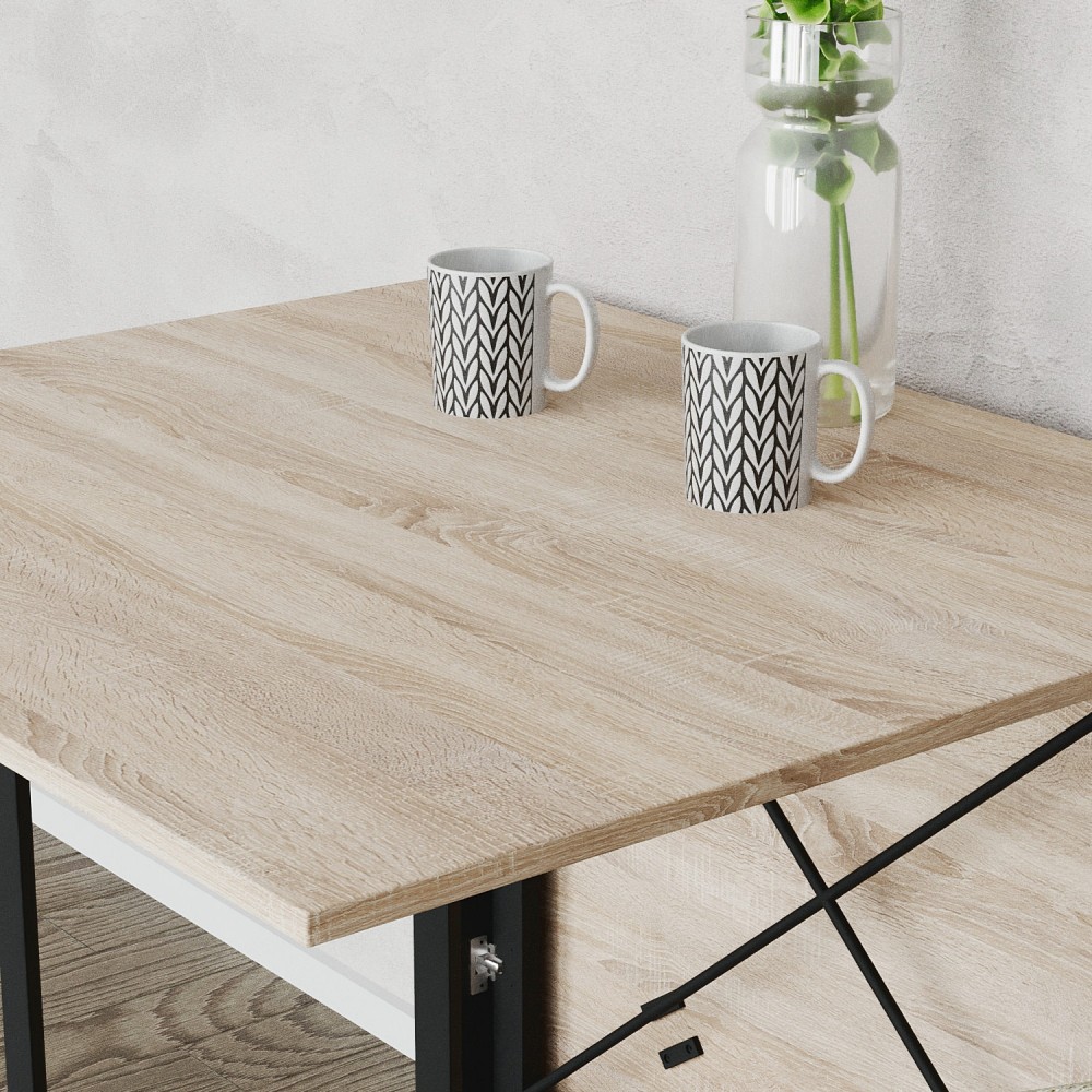 Обідній стіл трансформер книжка Оріон Pro Ferrum-decor 75x152x90 Чорний метал ДСП Дуб Сонома 16 мм (FRD-107403)